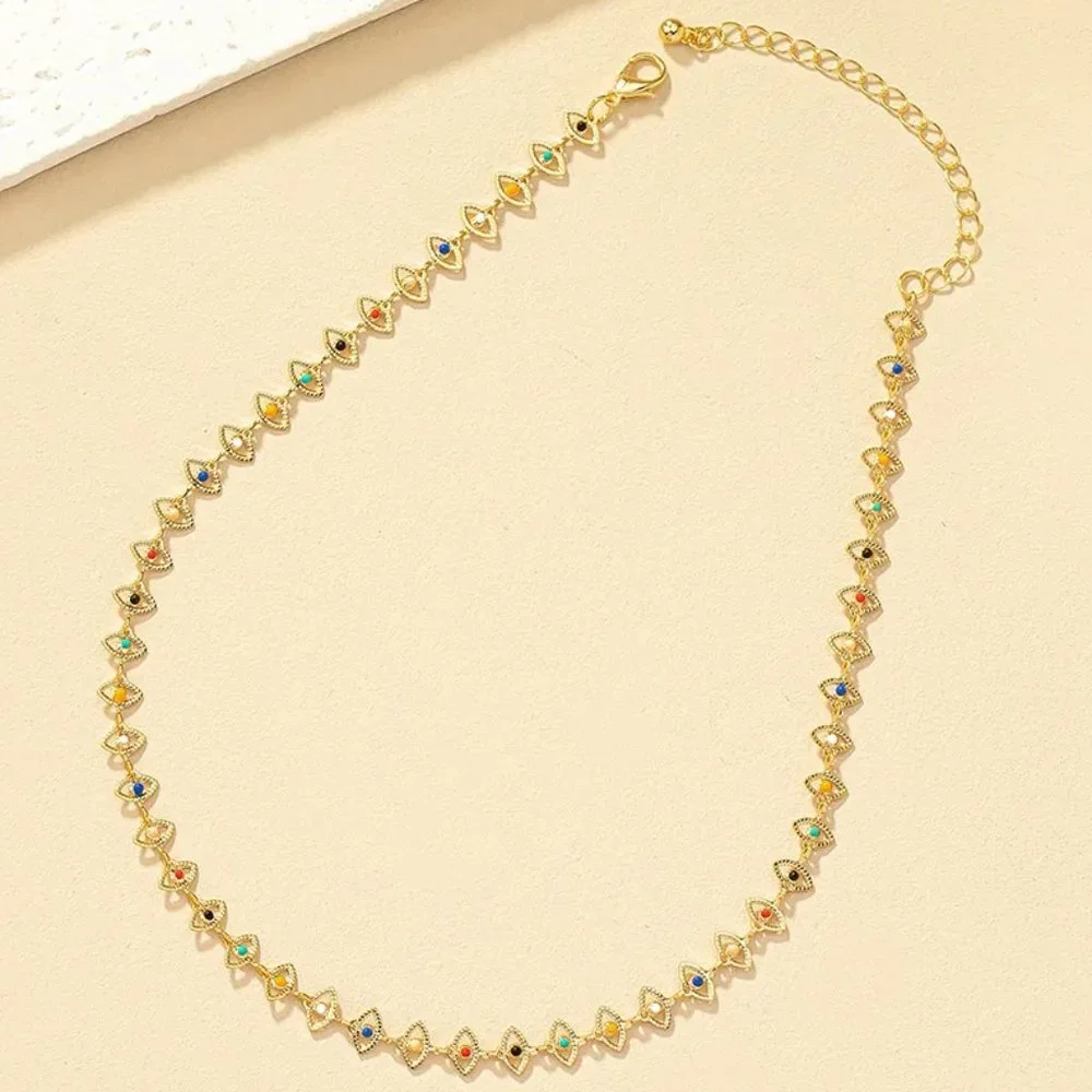 Colorful Gold Evil Eve Adjustable Length Choker Necklace NEW - Picture 3 of 7